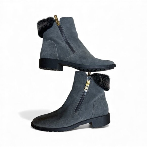 Cole Haan Waterproof Suede Fur Trim Ankle Boots Gray Women’s 6.5B New - Picture 2 of 8
